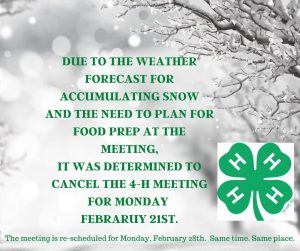 4-H Meeting re-scheduled